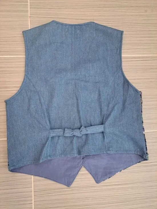 Vtg Paul Harris Vest Womens Blue Plaid Floral Embroidered Cotton Large Cottage - Picture 8 of 8